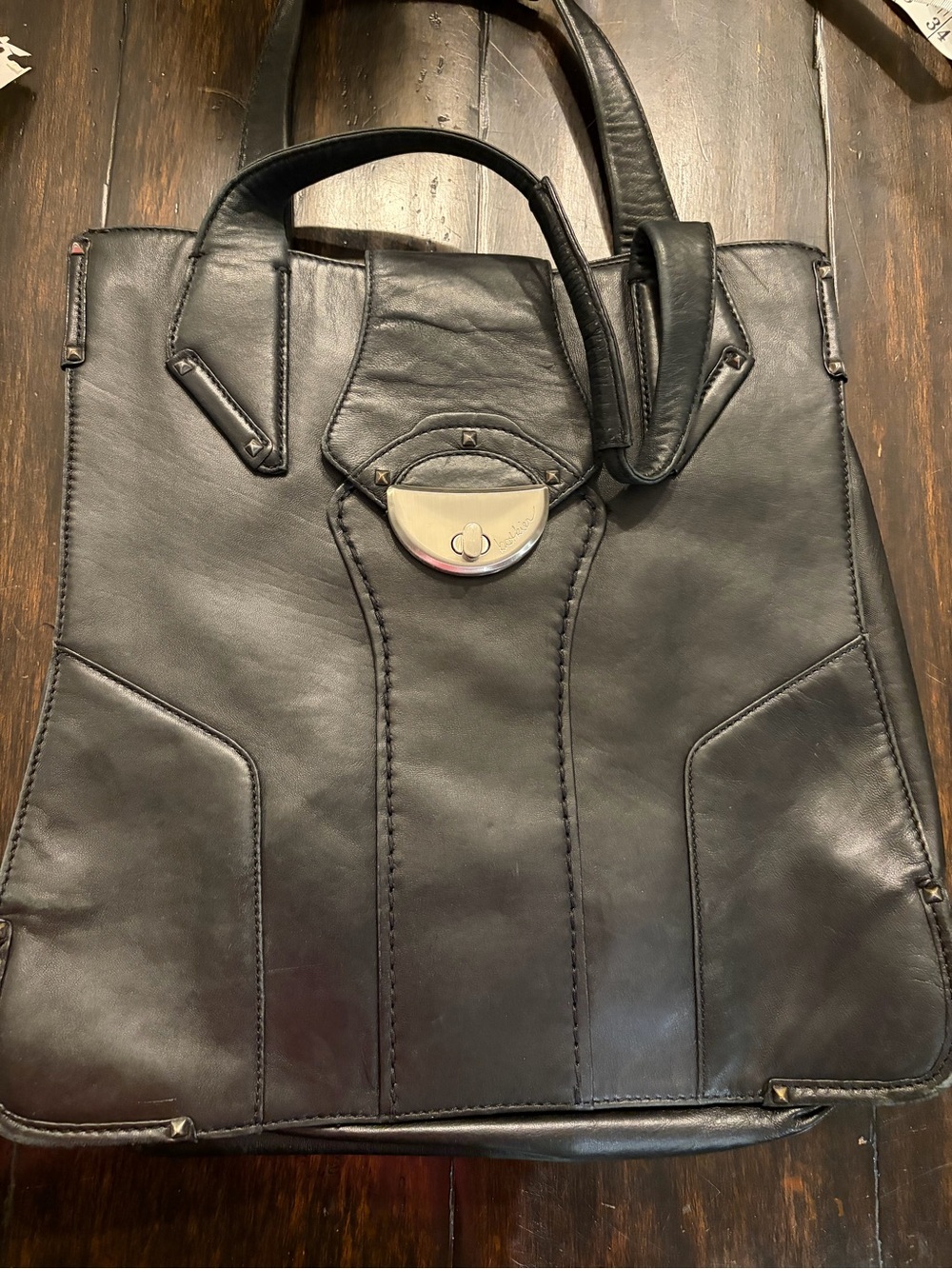 Botkier Black Leather Structured Tote with Polished Closure - Picture 8 of 12